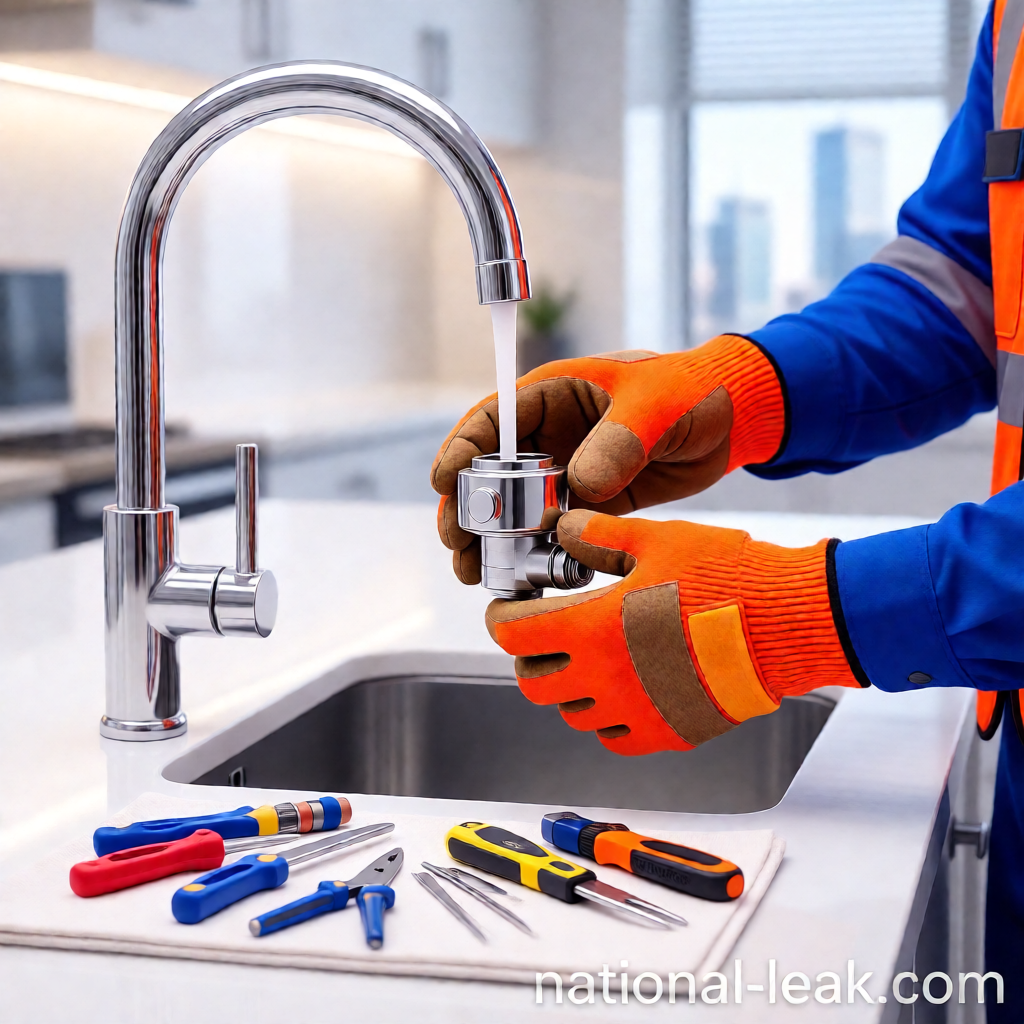 إصلاح قطع السباكة بالرياض من الفضل — استبدال مقطع خلاط حنفية في مطبخ منزلي