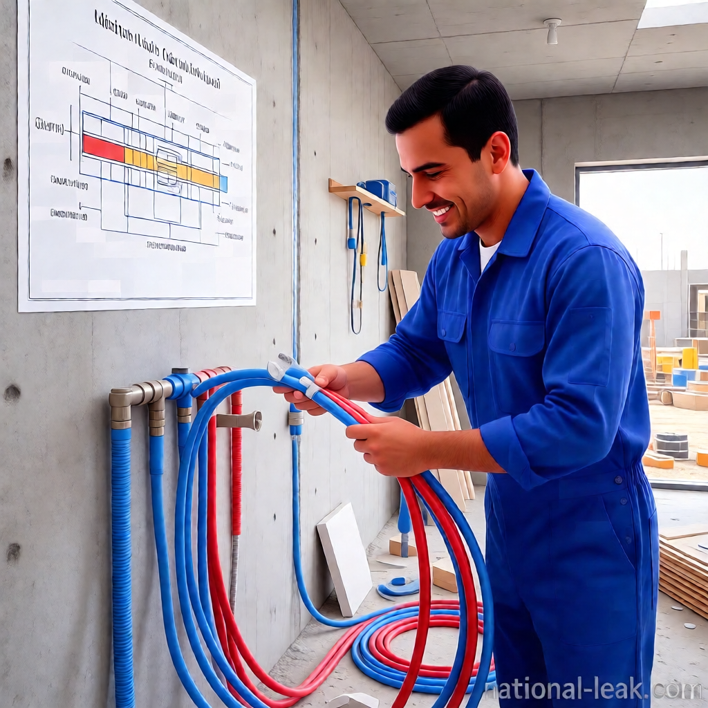 تأسيس سباكة جديدة بالرياض من الفضل — تمديد مواسير PEX للمياه الباردة والساخنة في هيكل بناء