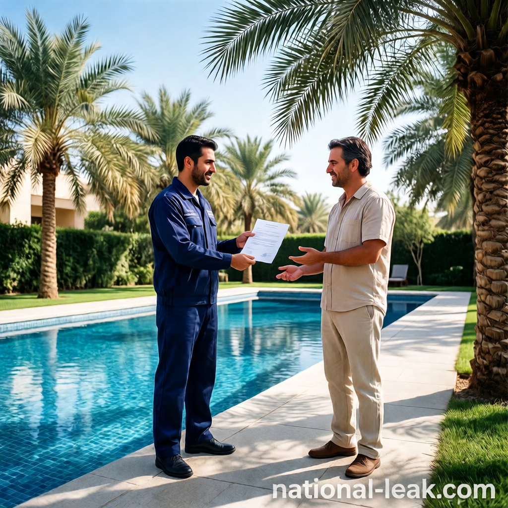 ضمان خدمة كشف تسربات المسابح بالرياض من شركة الفضل — وثيقة ضمان مكتوبة تغطي الإصلاح والعزل لمدة تصل إلى 5 سنوات