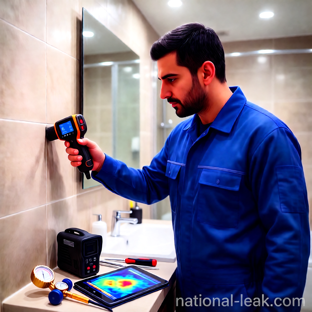 كشف تسربات المياه بالرياض في الحمامات باستخدام الكاميرا الحرارية لتحديد التسريب خلف الجدران